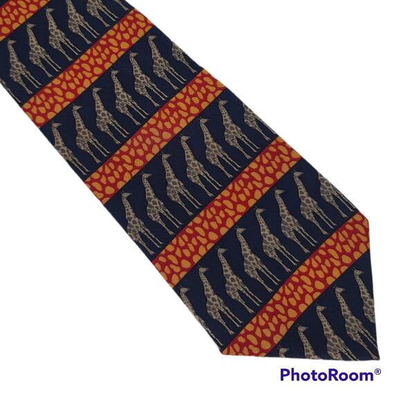 Vicky Davis blue orange giraffe silk tie - Picture 1 of 6